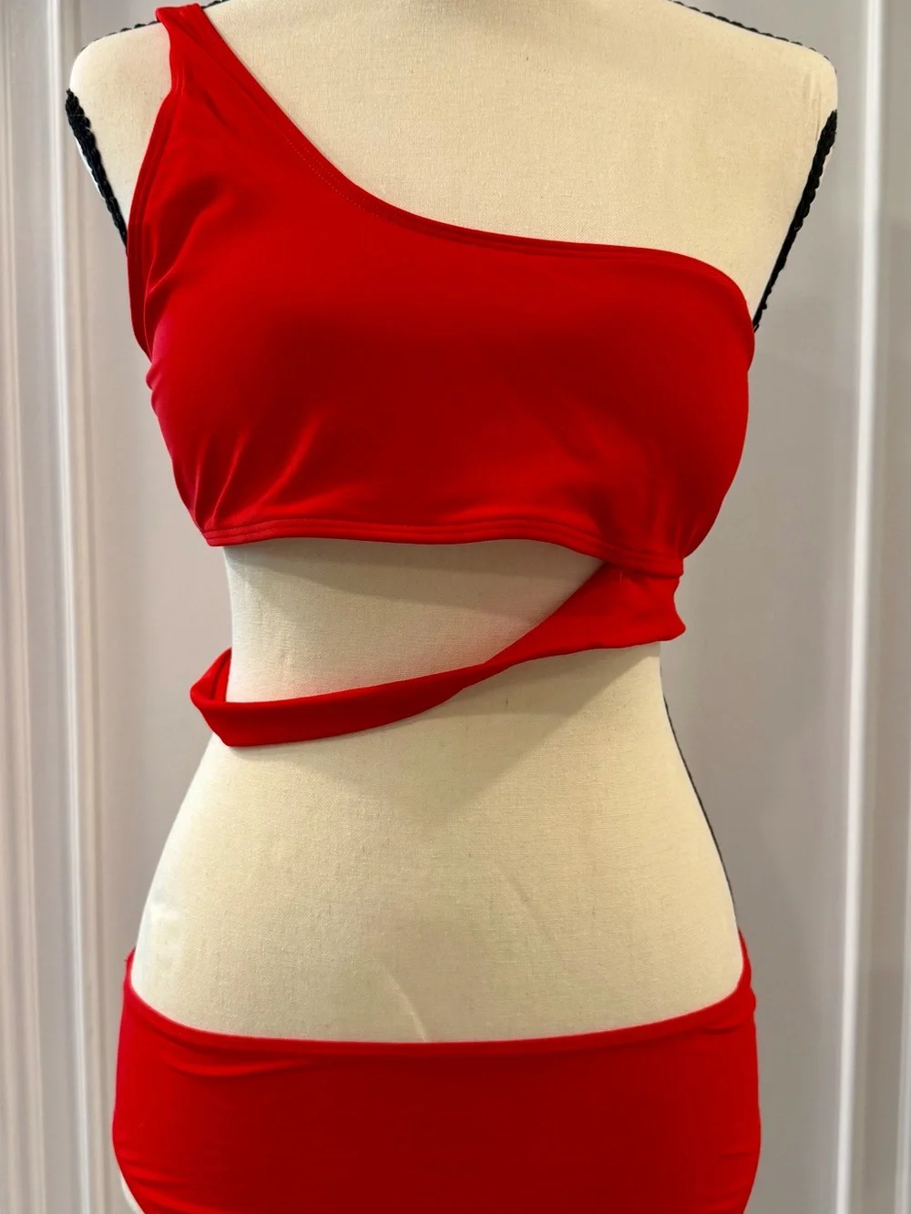 SHEIN Red Asymmetric One-Shoulder Cutout Bikini Set